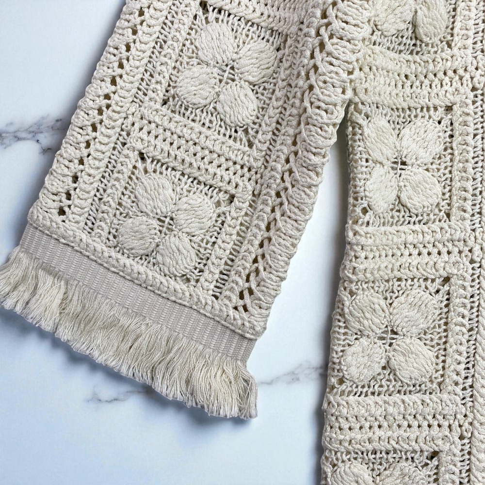 H&M Crochet-Look Tunic Dress Cream Fringe Size Large Summer Edition 2025 Boho - Picture 13 of 15